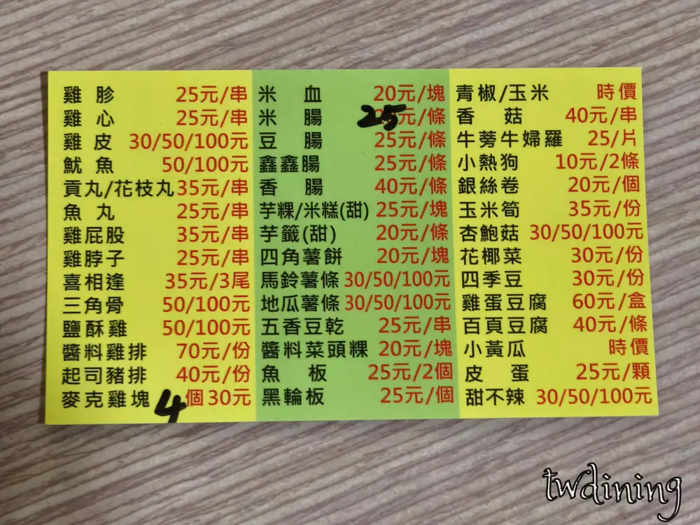 full menu of 成發鹽酥雞 includes 雞排 魷魚 甜不辣 prices are affordable 臺中南屯宵夜 top pick selection for hungry foodies