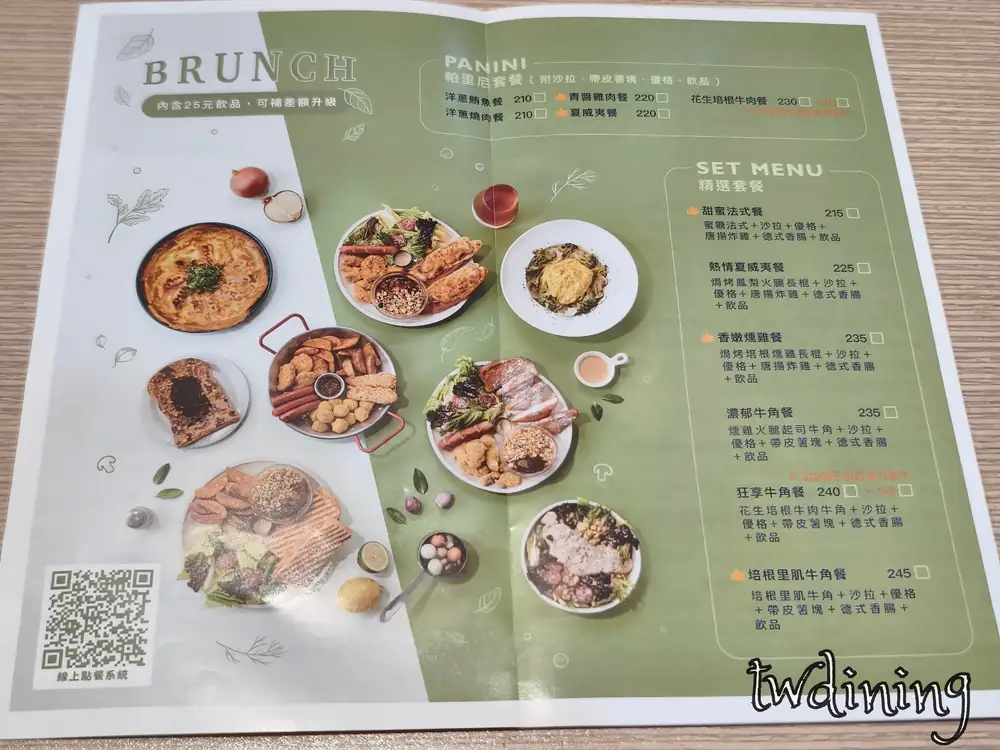台中北區陝西路晨家早午餐 mornhome brunch menu 菜單，提供帕里尼 panini、精選套餐與線上點餐系統，漢口店陝西路 12 號必看資訊。